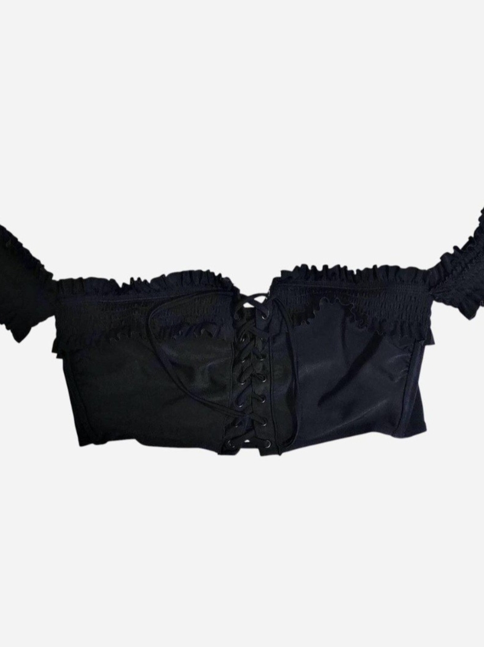 Xhilaration Black Lace-Up Ruffle Off-Shoulder Bikini Top Bralette - Picture 2 of 8